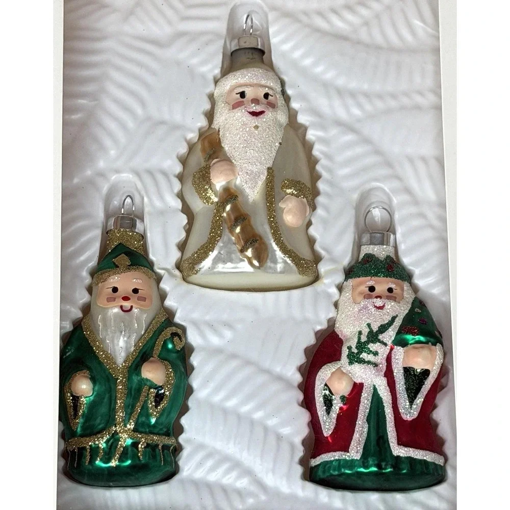 6 Glass Christmas Ornaments Hand Crafted Blown Boxed Vintage 2001 Santa Wise Men